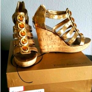 Enzo Angiolini Gold Wedge Heels with Amber Stones